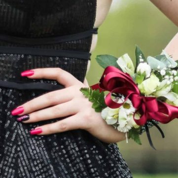 Woman in prom dress